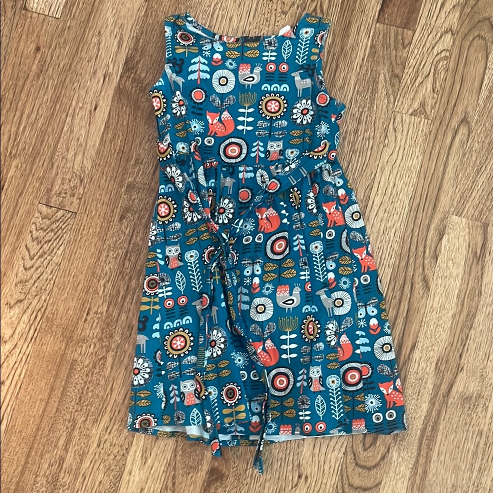Floral Patterned Kids Dress - Blue and Red
